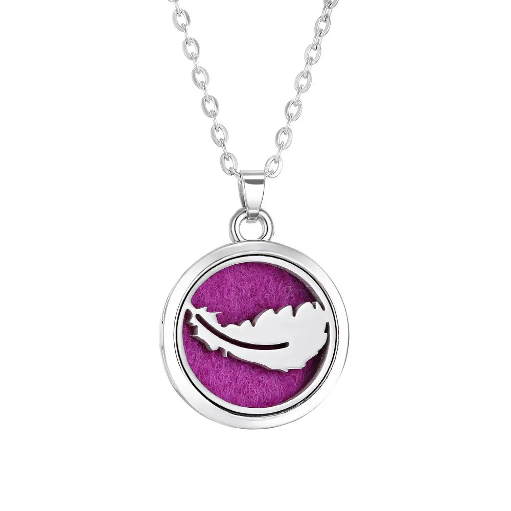 Collier Diffuseur d'Huiles Essentielles en Acier – Médaillon Arbre de Vie, Lotus, Fleur de Vie, 15 Motifs