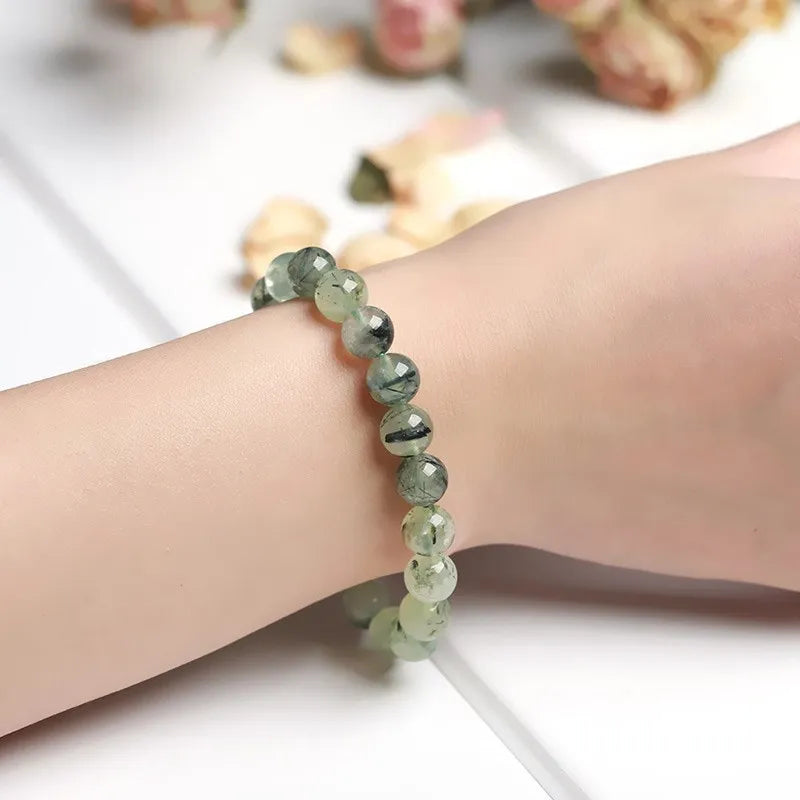 Bracelet Préhnite Naturelle Femme – Perles Rondes Vert Tendre 6, 8 ou 10 mm, Élastique, Bracelet Pierre Naturelle Lithothérapie, Idée Cadeau