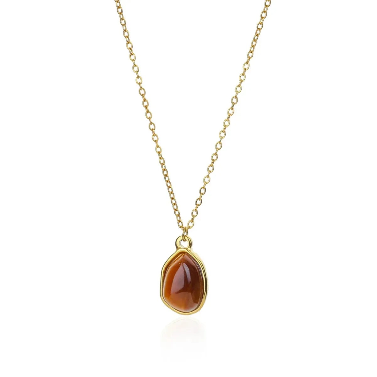 Collier Pendentif Ovale en Pierre – Acier Inoxydable Doré, Chaîne 45 cm, 13 Modèles