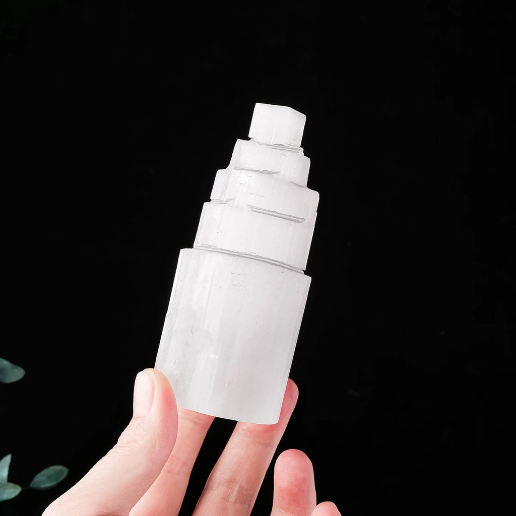 Tour en Sélénite Naturelle – Lampe-Tour Polie de 6 à 20 cm, Décoration Minérale