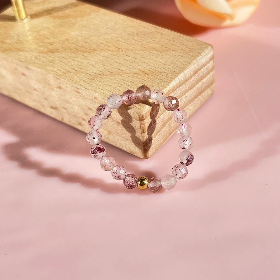 Bague Extensible en Perles Facettées 3 mm de Pierre Naturelle – Perle Dorée ou Argentée, 13 Pierres