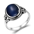 Bague Vintage Ovale en Pierre Naturelle – Monture Argentée Ciselée, Pierre de Lune, Labradorite, Charoïte…