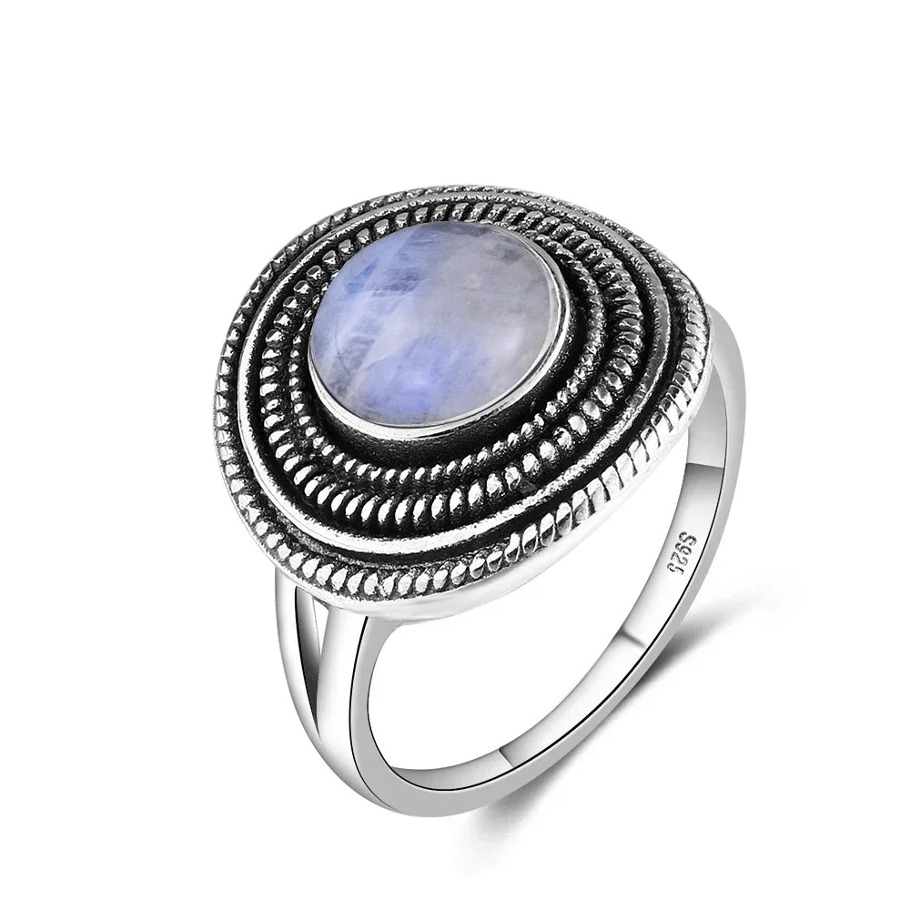 Bague Ronde Spirale en Pierre Naturelle 8 mm – Monture Argentée, Rhodochrosite, Charoïte, Labradorite…
