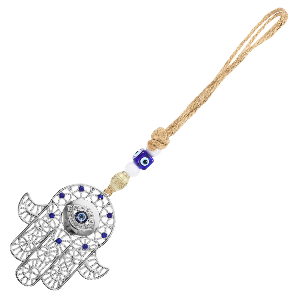 Main de Fatma Ajourée avec Œil Turc à Suspendre – Décoration Murale ou Rétroviseur, 16 cm