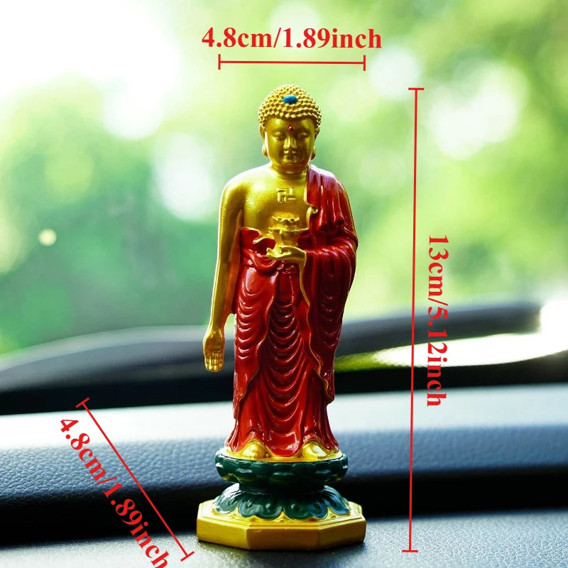 Statue Bouddha Amitabha Debout en Résine – 13 cm, Doré ou Robe Rouge, Décoration Zen ou Voiture
