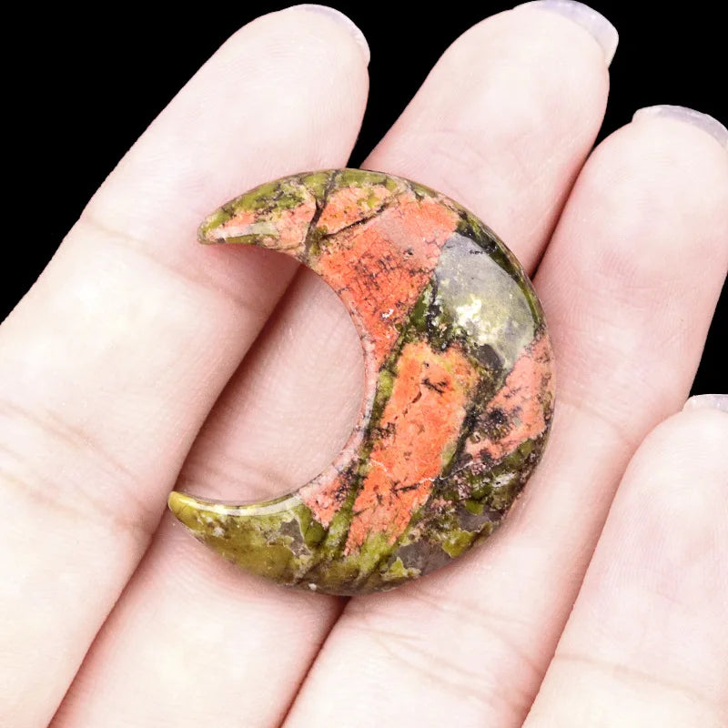 Croissant de Lune en Pierre Naturelle Sculptée 30 mm – Pierre de Poche, 22 Pierres au Choix