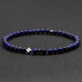 Bracelet Homme Fin Perles 4 mm et Croix – Onyx Mat, Lapis-Lazuli, Lave ou Jaspe Paysage