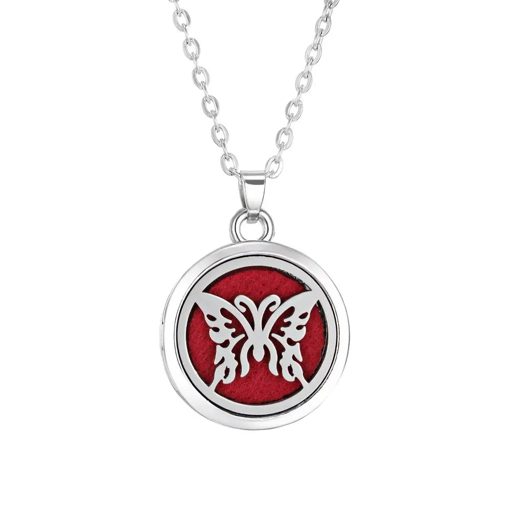 Collier Diffuseur d'Huiles Essentielles en Acier – Médaillon Arbre de Vie, Lotus, Fleur de Vie, 15 Motifs