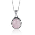 Pendentif Ovale Argent 925 – Lapis-Lazuli, Pierre de Lune, Améthyste ou Quartz Rose, Style Vintage