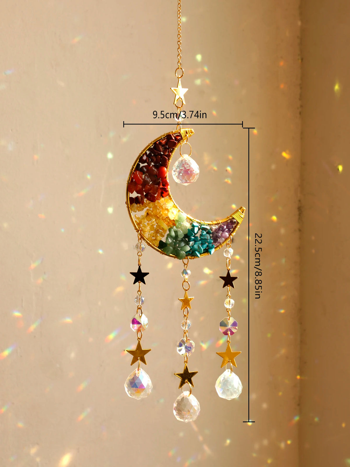 Attrape-Soleil Lune en Cristal – Suspension Arc-en-Ciel avec Éclats de Pierres et Prismes, 17 Modèles
