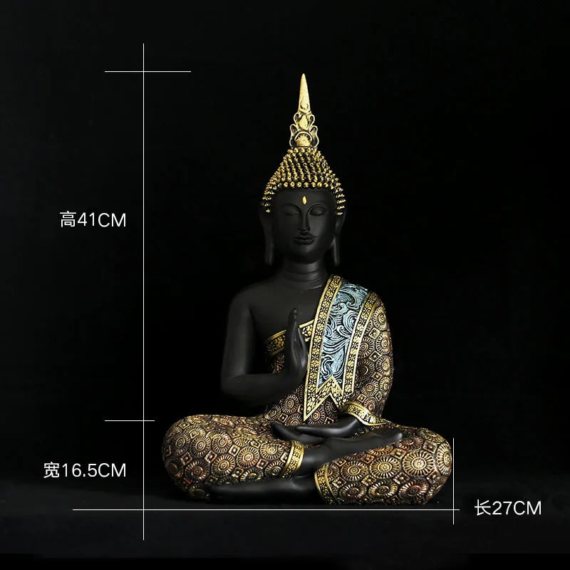 Statue Bouddha Thaï en Méditation – Résine Noire et Or, Faite Main, de 10 à 41 cm