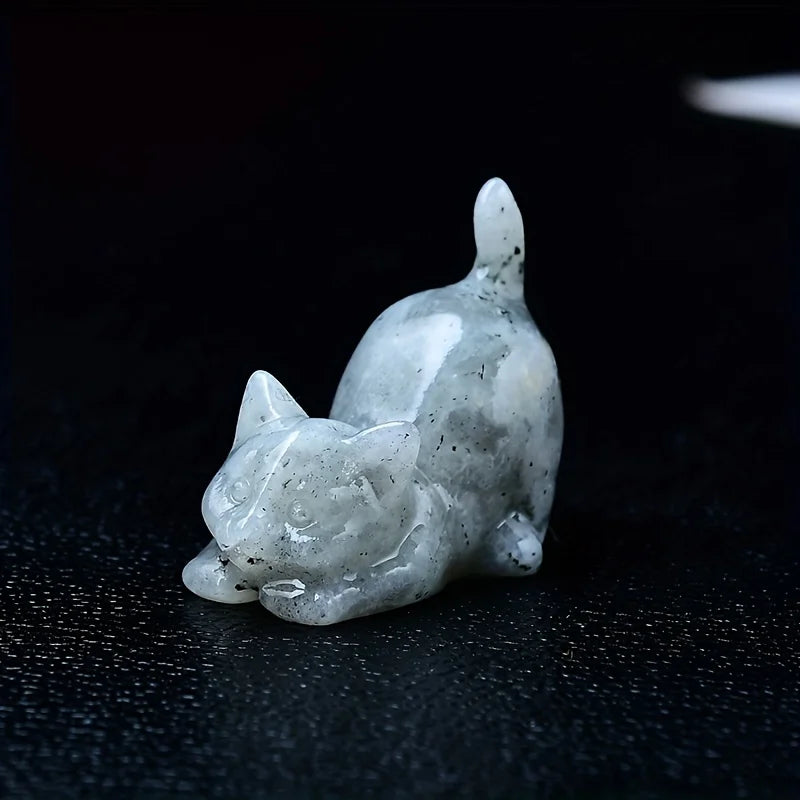 Chat Sculpté en Pierre Naturelle 3,5 cm – Petite Figurine en Quartz Rose, Aventurine, Obsidienne ou Labradorite