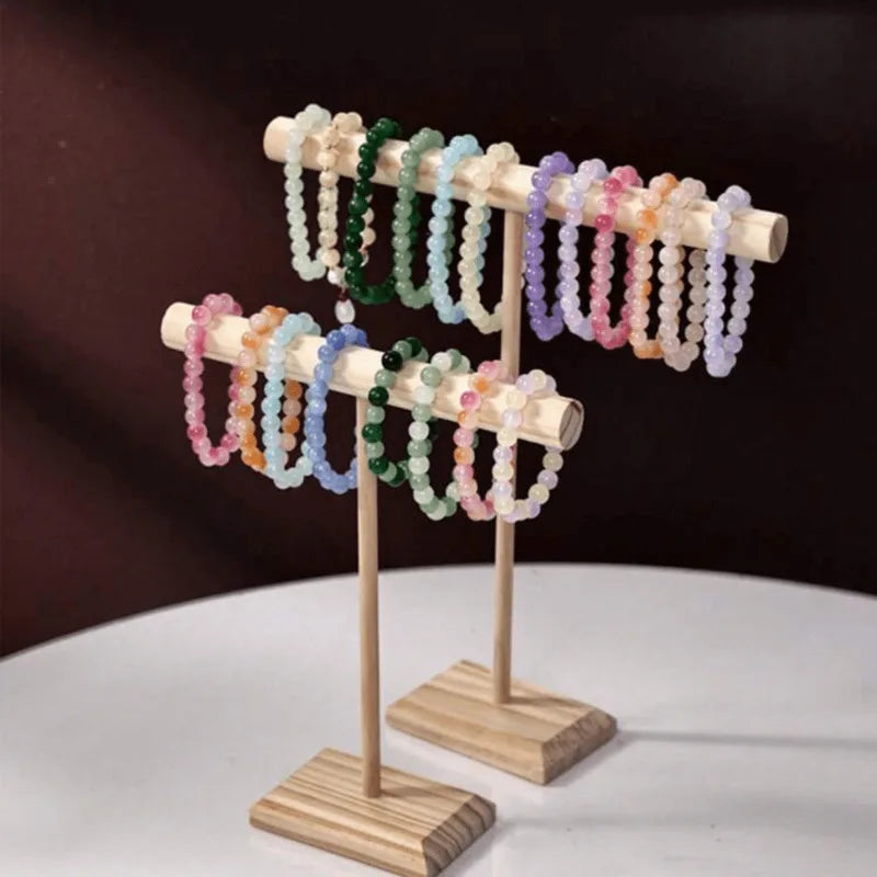Présentoir à Bracelets en Bois Naturel – Support en T pour Bracelets, Colliers et Montres, Petit 16,8 cm ou Grand 27,2 cm, Décoration Zen