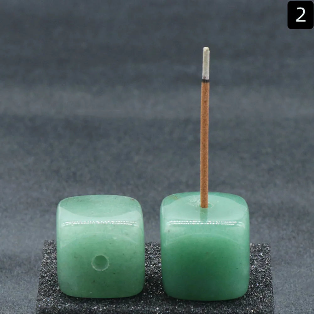 Porte-Encens Cube en Pierre Naturelle 2 cm – Quartz Rose, Améthyste, Œil de Tigre, Labradorite…