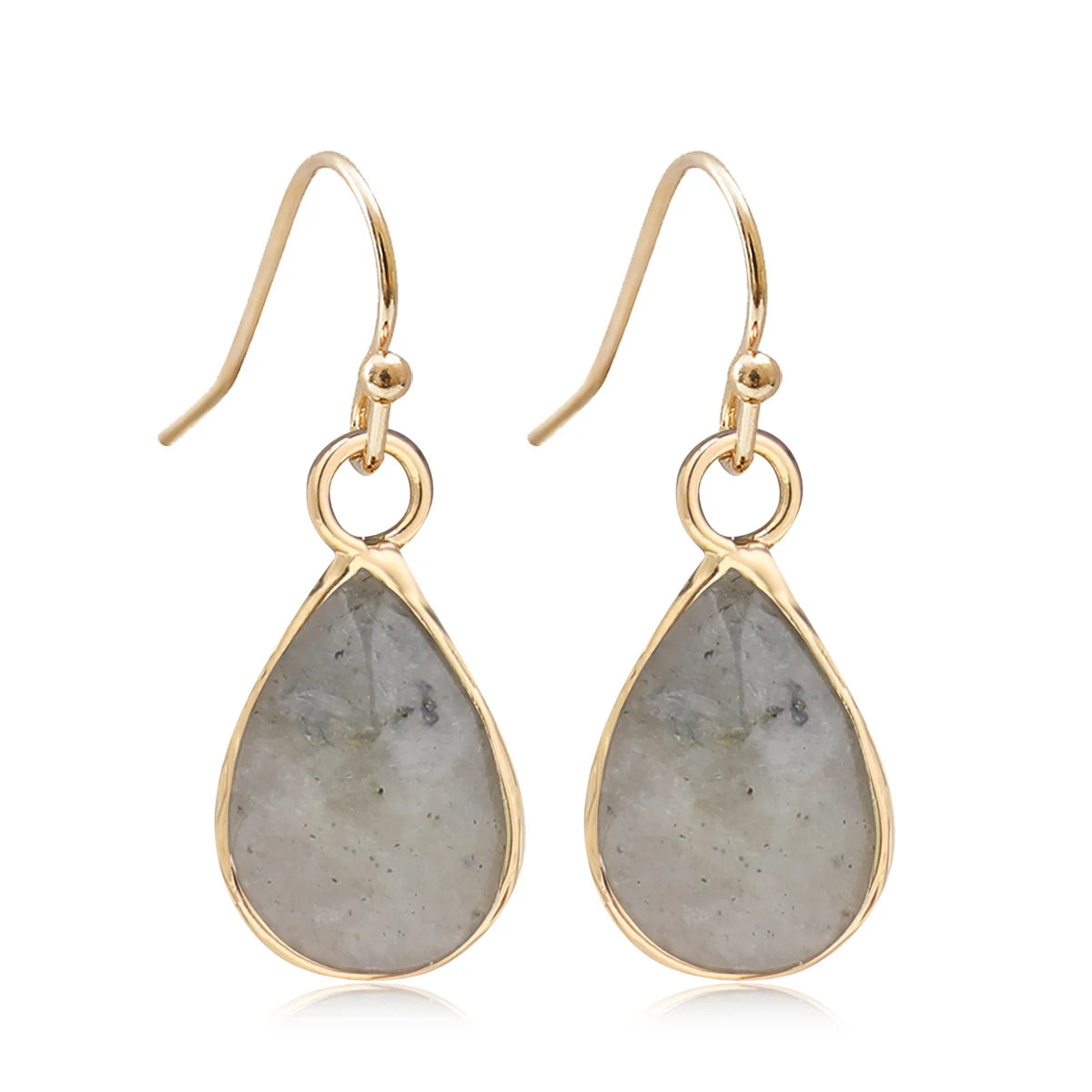 Boucles d'Oreilles Gouttes Facettées en Pierre Naturelle – Acier Doré ou Argenté, 11 Pierres