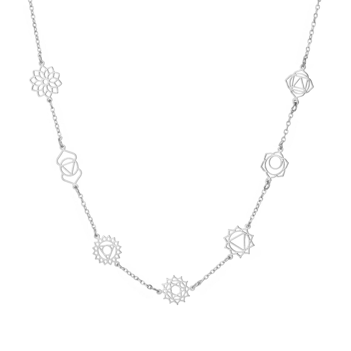 Collier 7 Chakras en Acier Inoxydable – Symboles des Chakras et Perles, Doré ou Argenté, 3 Modèles
