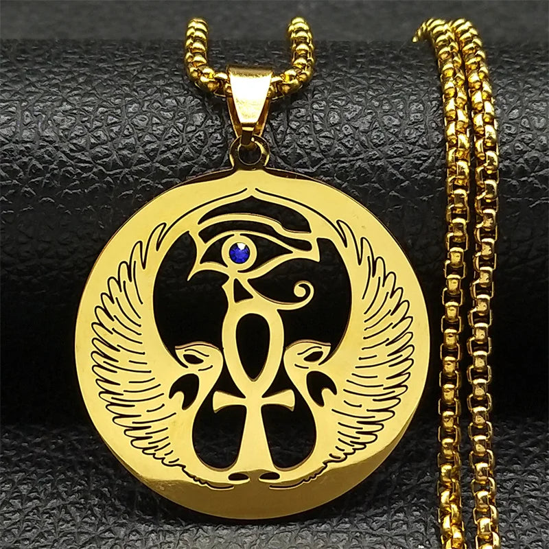 Collier Main de Fatma et Ankh en Acier Inoxydable – Lotus et Œil d'Horus, Doré ou Argenté, Unisexe