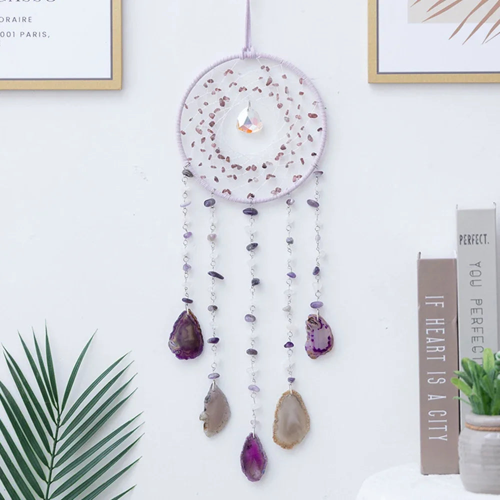 Attrape-Rêves en Pierres Naturelles et Tranches d'Agate – Lune ou Arbre de Vie, 29 Modèles, Décoration Murale