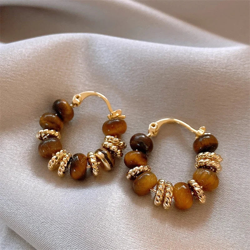 Boucles d'Oreilles Œil de Tigre Dorées – 12 Modèles : Puces, Pendantes, Créoles, Cœurs