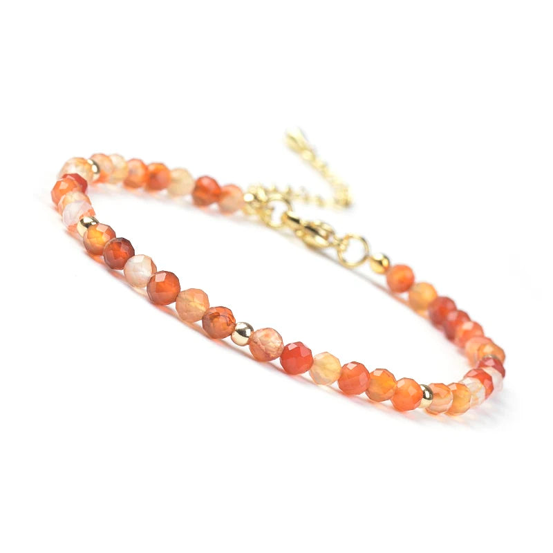 Bracelet Fin Perles Facettées 4 mm – Grenat, Cornaline, Pierre de Soleil… Fermoir Doré