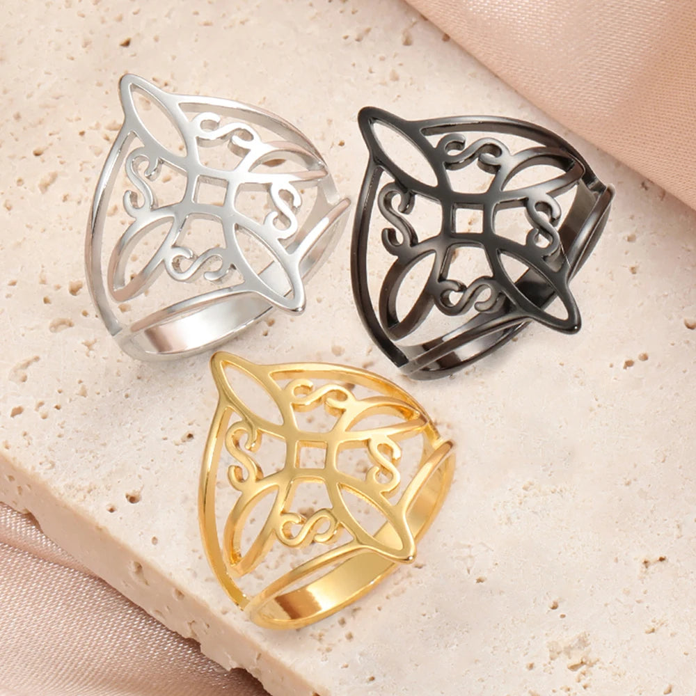 Bague Nœud de Sorcière en Acier Inoxydable Femme et Homme – Nœud Celtique Ajouré, Argenté, Doré ou Noir, Bijou Ésotérique, Idée Cadeau