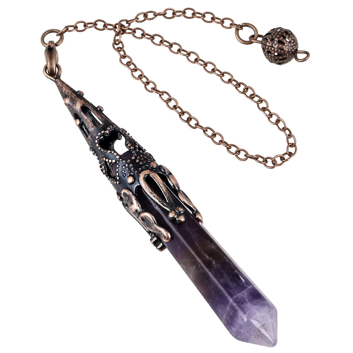 Pendule Divinatoire en Pierre Naturelle – Améthyste, Obsidienne ou Cristal de Roche, avec Chaînette
