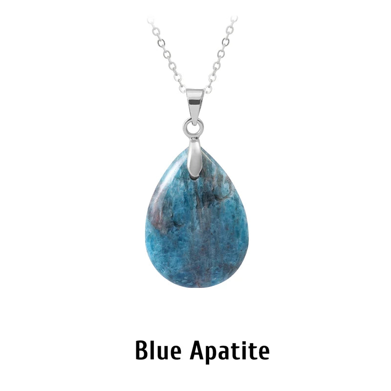 Collier Pendentif Goutte en Pierre Naturelle au Choix – Monture Dorée ou Argentée, avec Chaîne