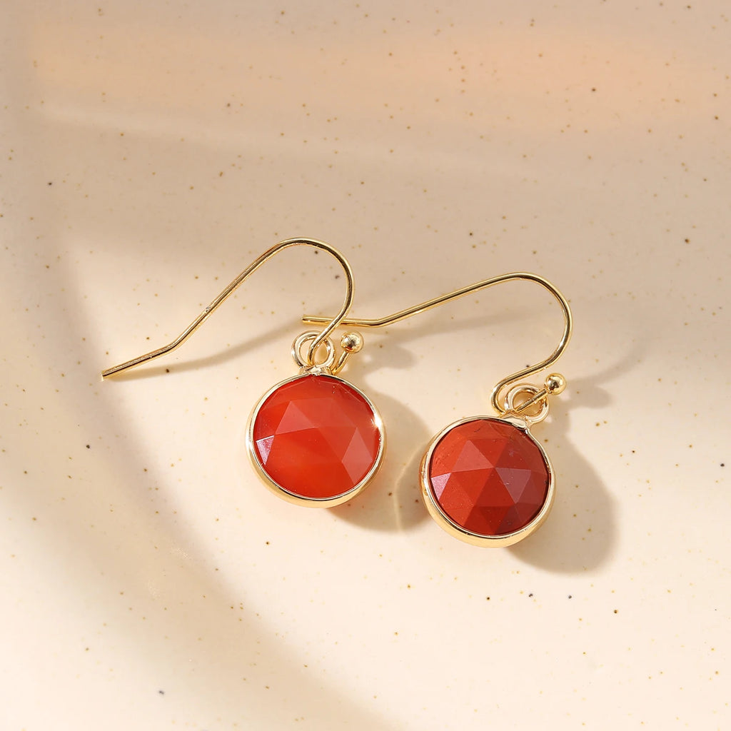 Boucles d'Oreilles Rondes en Pierre Naturelle Facettée – Crochets Acier Doré, 17 Pierres au Choix