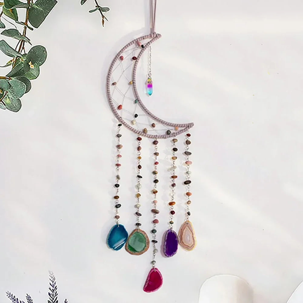 Attrape-Rêves en Pierres Naturelles et Tranches d'Agate – Lune ou Arbre de Vie, 29 Modèles, Décoration Murale