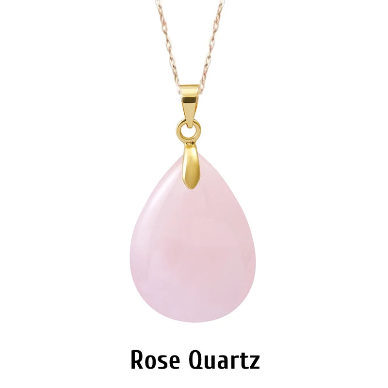 Collier Pendentif Goutte en Pierre Naturelle au Choix – Monture Dorée ou Argentée, avec Chaîne