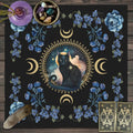 Nappe de Tarot en Velours – Lune, Chat Noir, Soleil et Lotus, Géométrie Sacrée, 7 Motifs, 2 Tailles