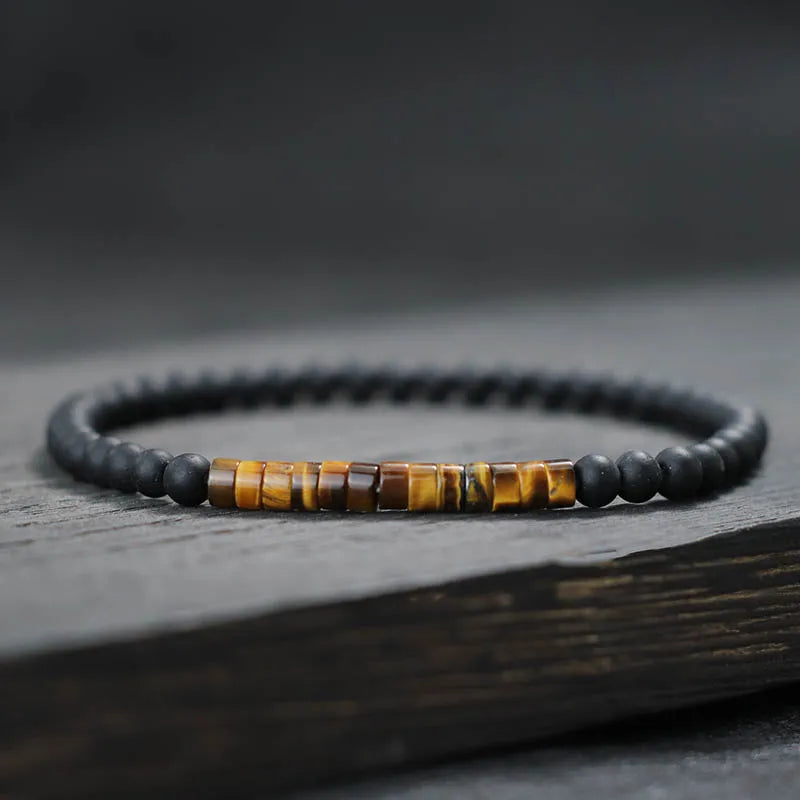 Bracelet Minimaliste Onyx Mat 4 mm – Segment Œil de Tigre, Obsidienne ou Larvikite, Unisexe