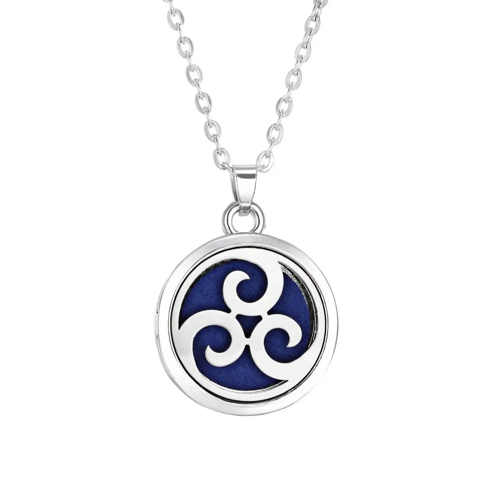 Collier Diffuseur d'Huiles Essentielles en Acier – Médaillon Arbre de Vie, Lotus, Fleur de Vie, 15 Motifs