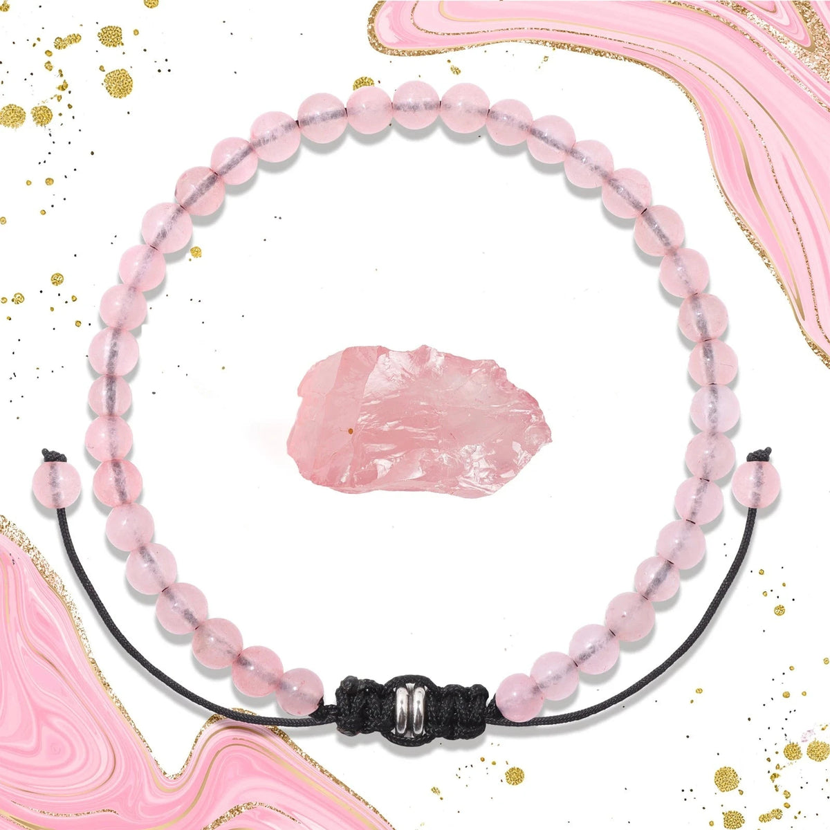 Bracelet Cordon Tressé Réglable – Perles de Pierre Naturelle au Choix 4, 6 ou 8 mm, avec Carte