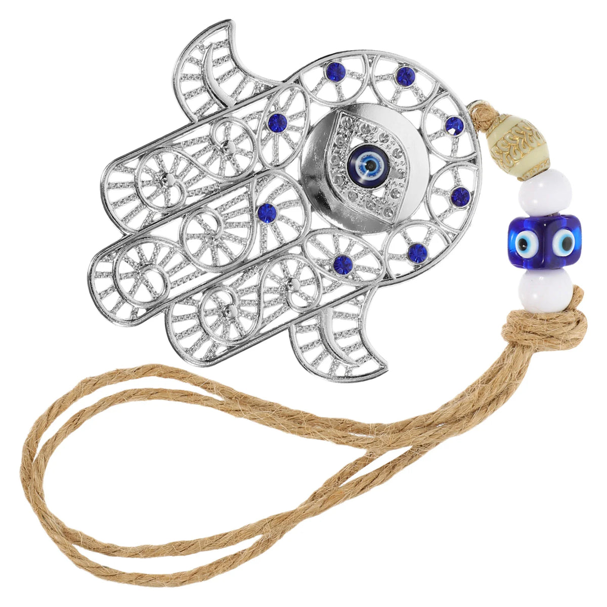 Main de Fatma Ajourée avec Œil Turc à Suspendre – Décoration Murale ou Rétroviseur, 16 cm