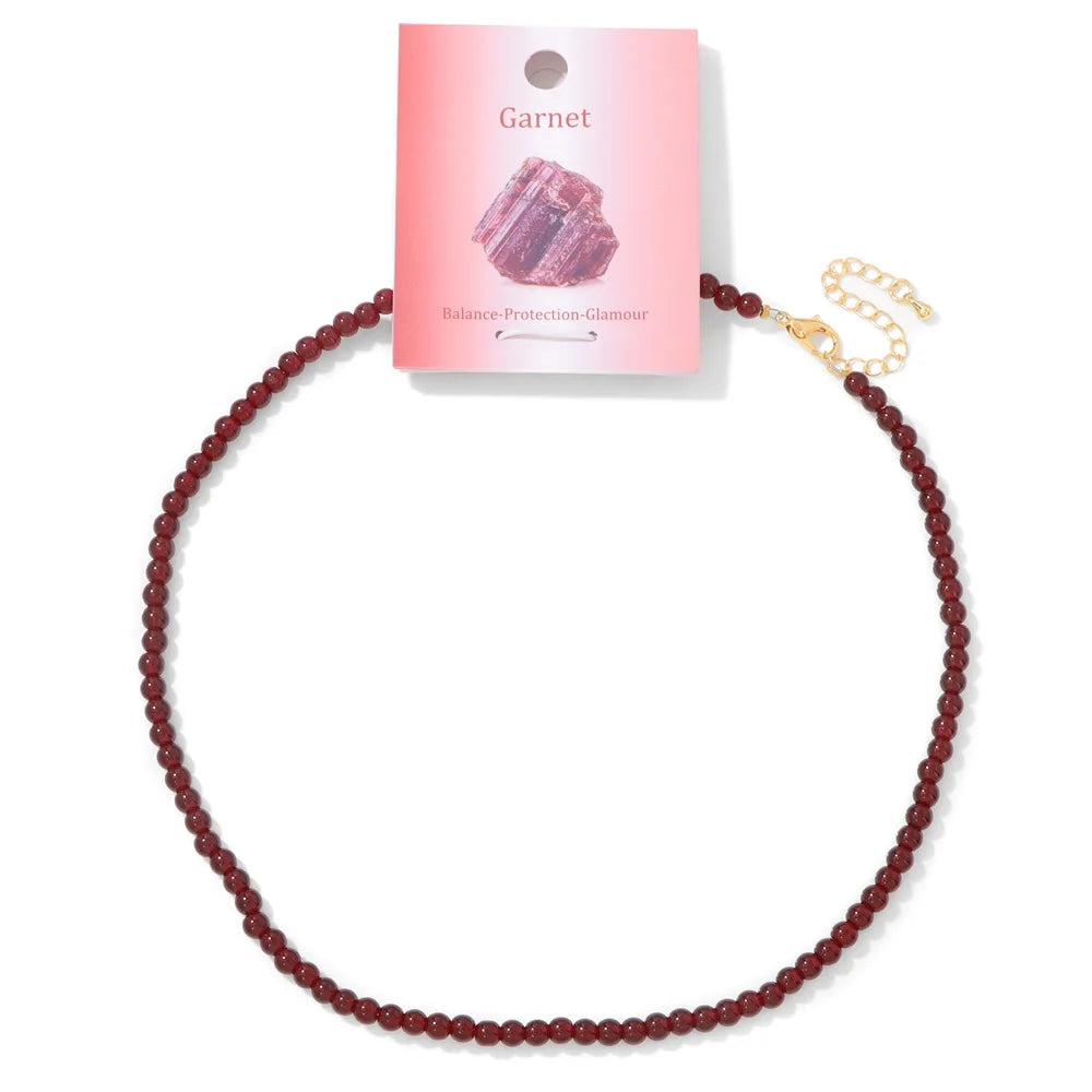 Collier Ras du Cou Perles de Pierre Naturelle 4 mm – 15 Pierres au Choix, 39 à 45 cm
