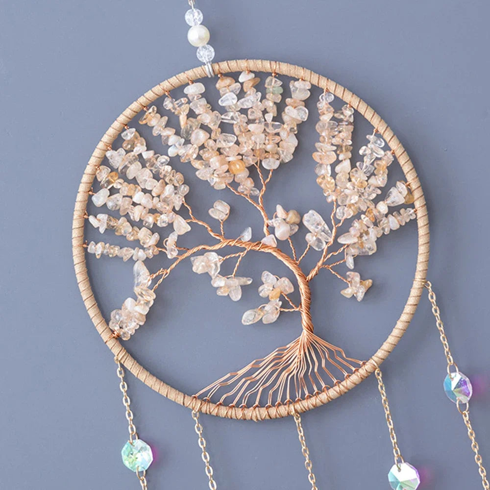 Attrape-Rêves en Pierres Naturelles et Tranches d'Agate – Lune ou Arbre de Vie, 29 Modèles, Décoration Murale