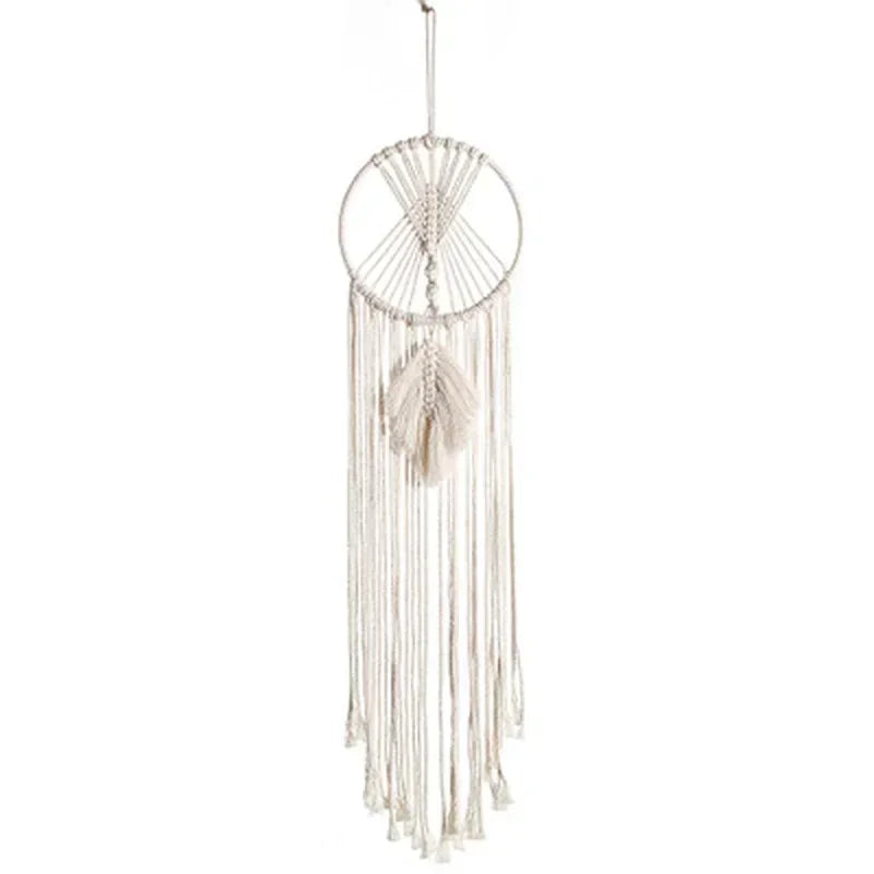Attrape-Rêves en Macramé Feuille – Tenture Murale Bohème Écrue, 95 cm