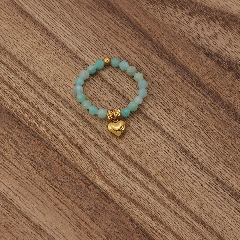 Bague Perlée Extensible en Pierres Naturelles – Cœur, Trèfle, Améthyste, Labradorite…