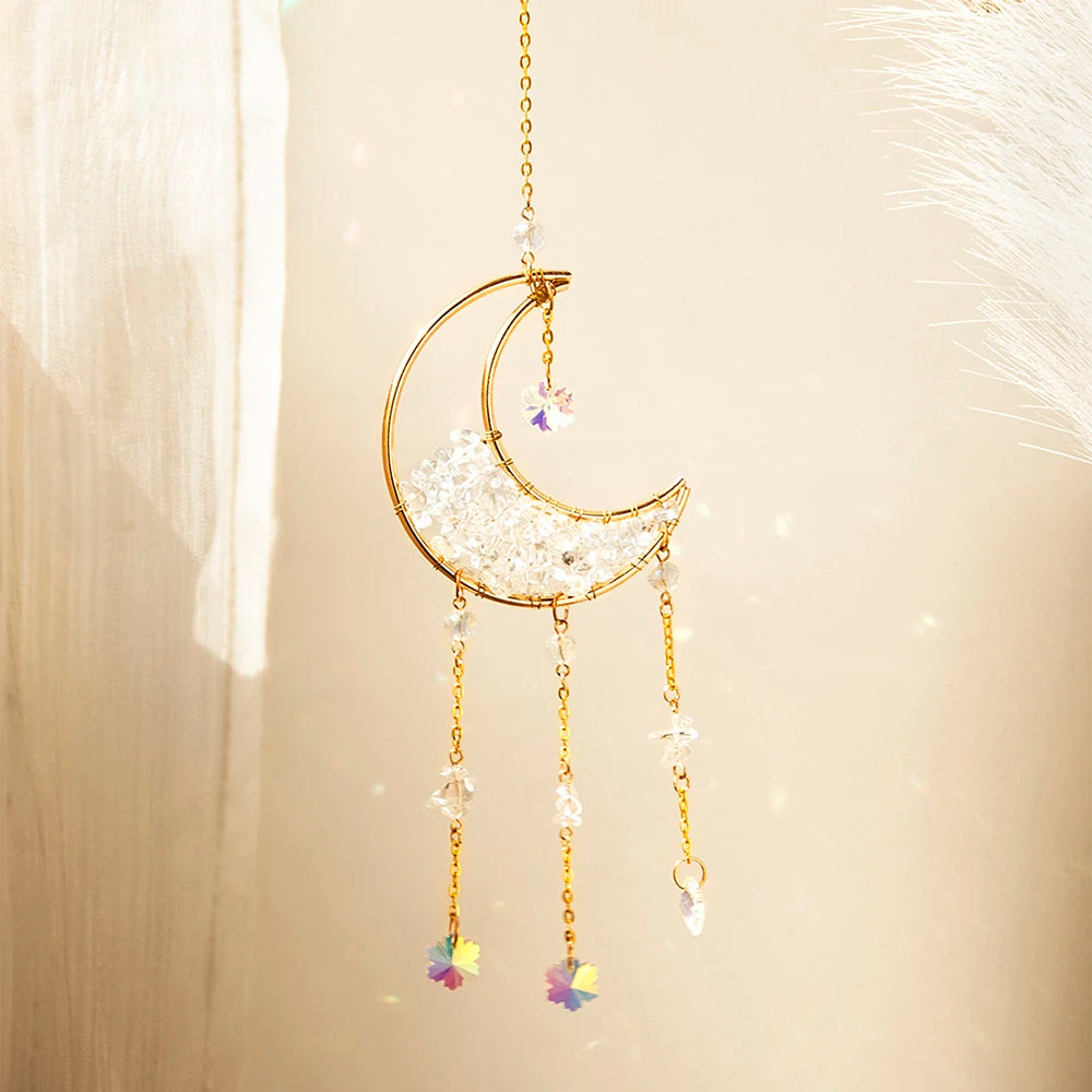 Attrape-Soleil Lune en Cristal – Suspension Arc-en-Ciel avec Éclats de Pierres et Prismes, 17 Modèles