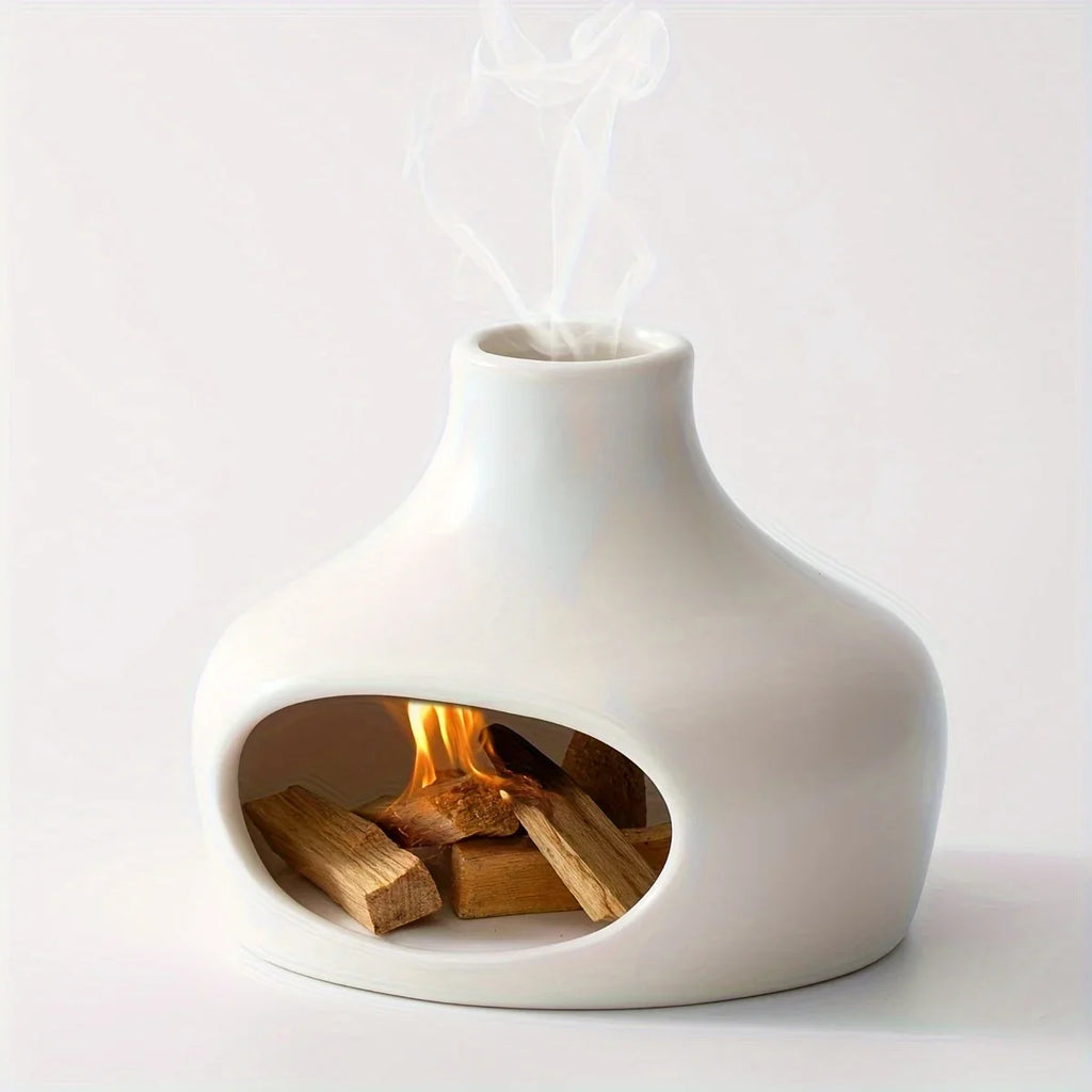 Brûleur à Palo Santo et Sauge en Céramique à Cheminée – Blanc ou Noir, Décoration Zen