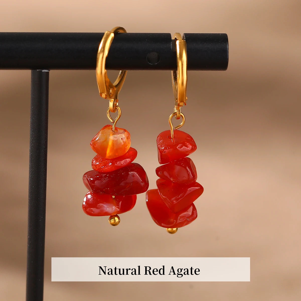 Créoles Dorées à Éclats de Pierres Naturelles – Améthyste, Quartz Rose, Lapis… Style Bohème