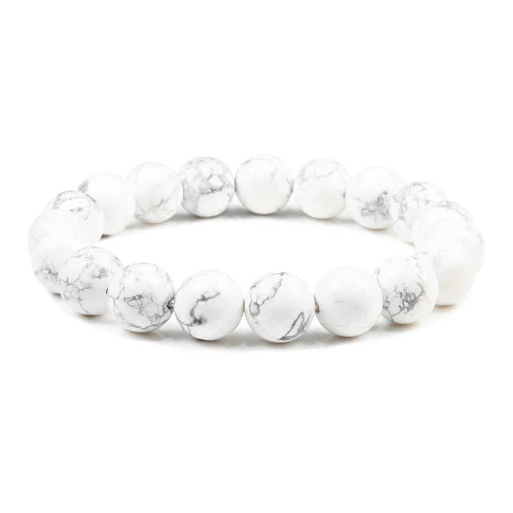 Bracelet Howlite Blanche Naturelle – Perles 6, 8 ou 10 mm, 17 à 21 cm, Femme et Homme