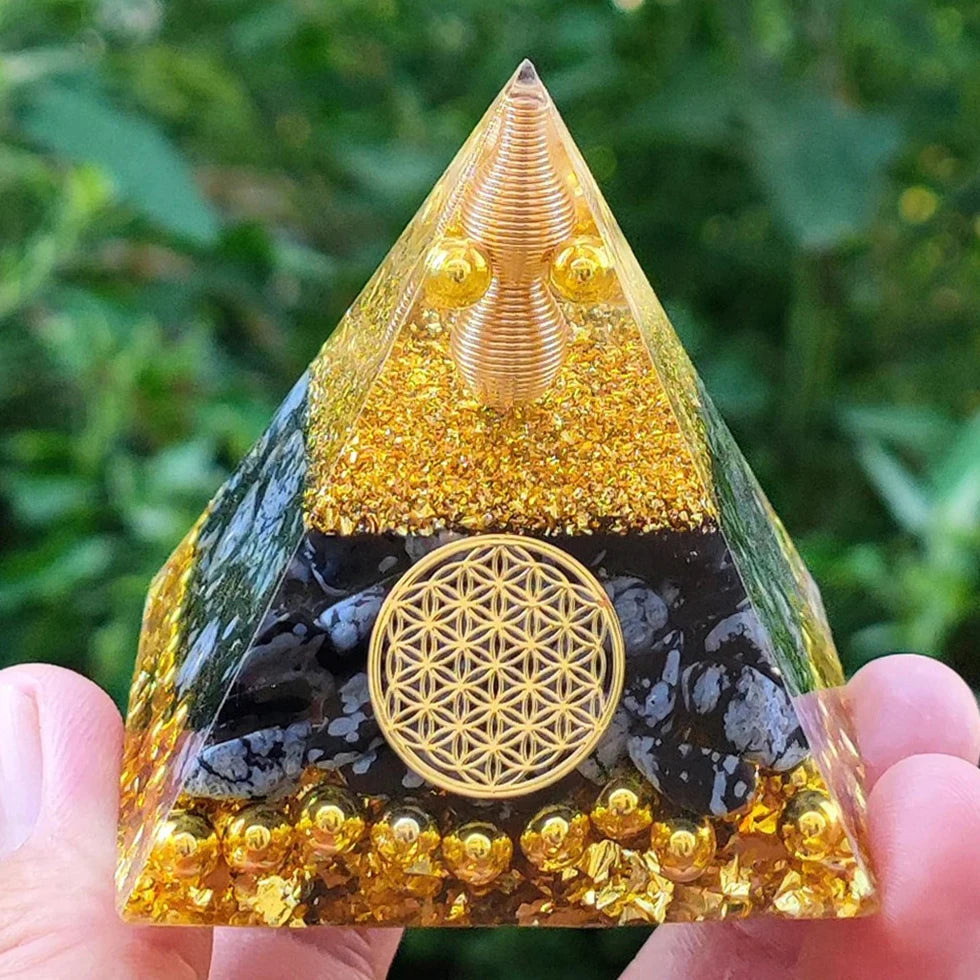 Pyramide d'Orgonite à Sphère d'Améthyste – 5 cm, Arbre de Vie, Chakras, 35 Modèles
