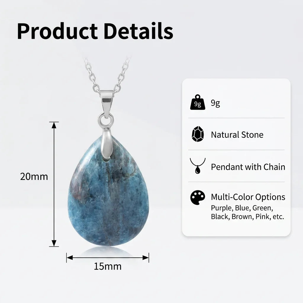 Collier Pendentif Goutte en Pierre Naturelle au Choix – Monture Dorée ou Argentée, avec Chaîne