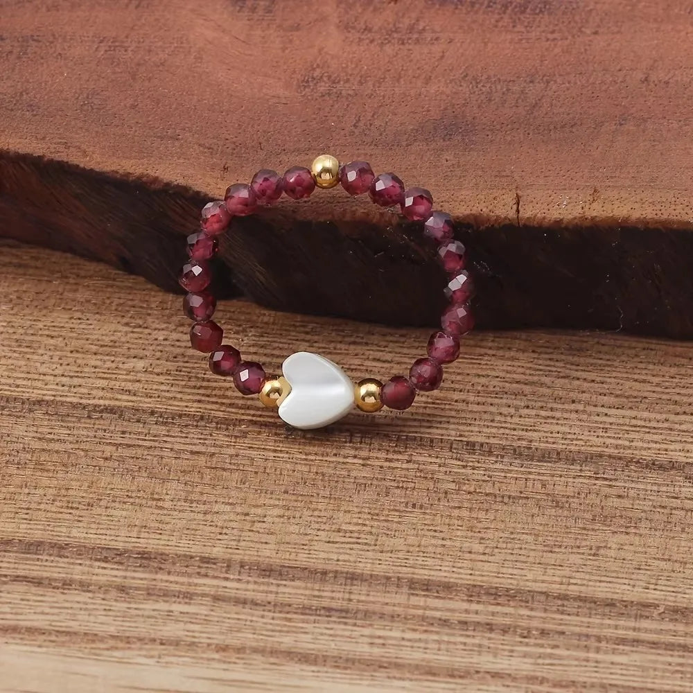 Bague Perlée Extensible en Pierres Naturelles – Cœur, Trèfle, Améthyste, Labradorite…