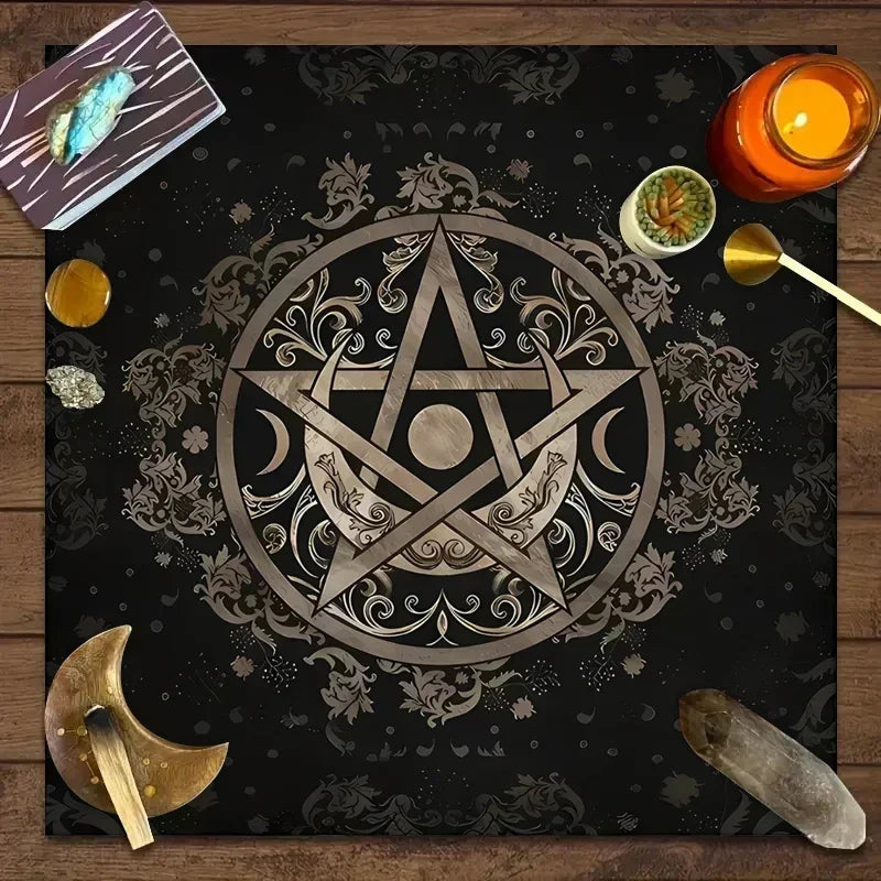 Nappe d'Autel et de Tarot en Velours – Phases de Lune Fleuries ou Pentacle, 50 x 50 ou 75 x 75 cm