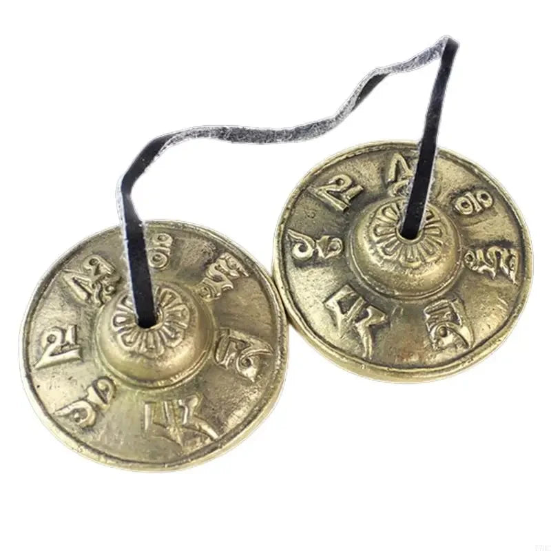 Tingsha Tibétaine – Paire de Cymbales de Méditation en Laiton avec Cordon, Dorée, Lisse ou Gravée de Mantras, Yoga, Décoration Zen
