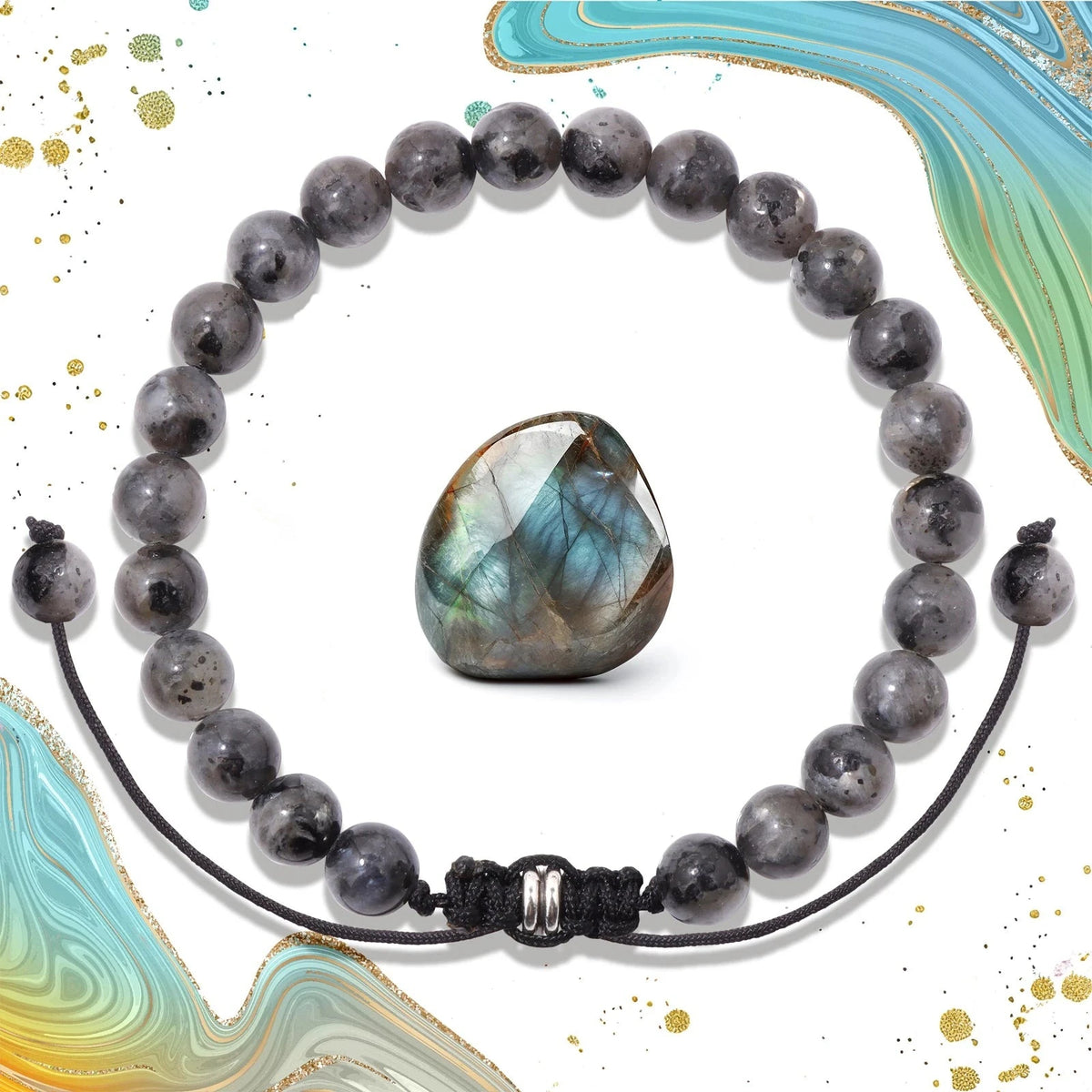 Bracelet Cordon Tressé Réglable – Perles de Pierre Naturelle au Choix 4, 6 ou 8 mm, avec Carte