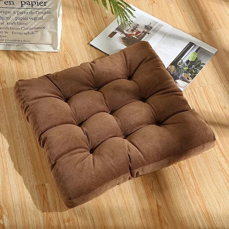 Coussin de Sol Carré Capitonné en Velours Côtelé – 45 ou 53 cm, Assise de Méditation, 9 Coloris